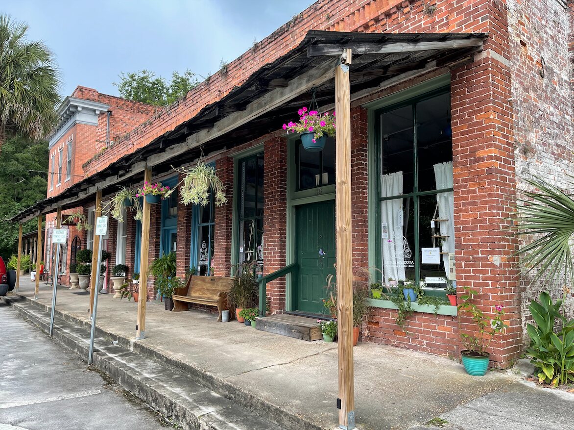 Historic brick storefronts in Micanopy