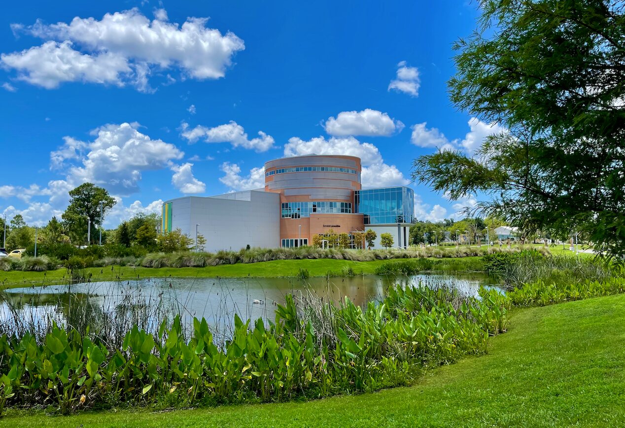 Cade Museum across a landscaped pond